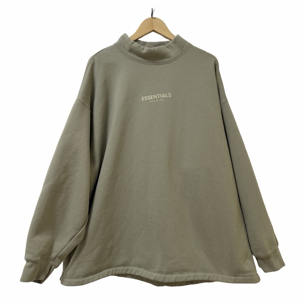 Fear of God Essentials Mockneck Logo Pullover Sweatshirt Size XL Seafoam Relaxed